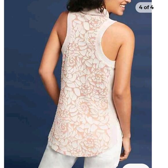 Anthropologie Meadow Rue Sleeveless Rose Turtleneck Top M Lightweight Stretchy - Picture 4 of 14